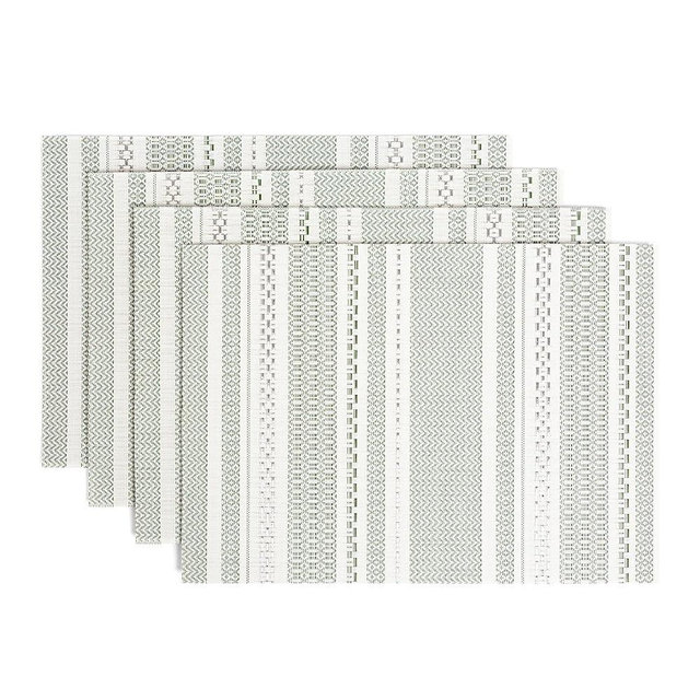 over&back Set of 4 Reversible Woven Placemats - Colorful Dining Room Table Mat - UVA/UVB-Proof Polypropylene - Indoor and Outdoor Kitchen and Home Decor - Striped - Green - Rectangle
