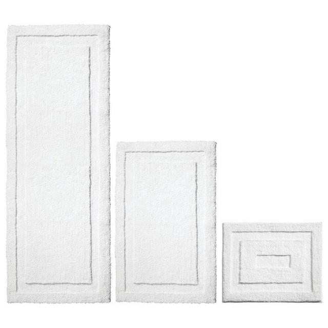 mDesign Soft Microfiber Polyester Spa Rugs for Bathroom Vanity, Tub/Shower - Water Absorbent, Machine Washable - Includes Plush Non-Slip Rectangular Accent Rug Mats in 3 Sizes - Set of 3 - Pure White