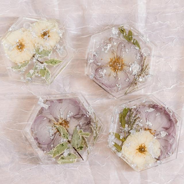 Preserved Bridal Bouquet Pressed Floral Resin Coasters | Set of 4
