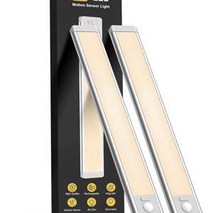 14.7inch Under Cabinet Lighting, 2 Pack Rechargeable Motion Sensor Light Indoor, 5 Levels Dimmable Magnetic Closet Lights, Wireless Under Counter Lights for Kitchen, Stairs,Hallway