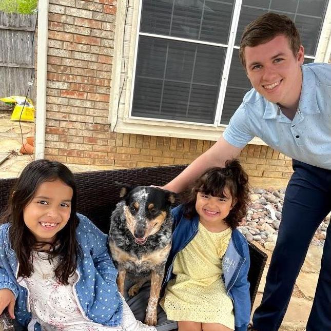 Adam, Sophia, and Bella with Adam's furry sister, Celie Anne!