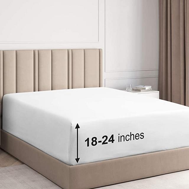 Extra Deep Pocket Fitted Sheet - Single Fitted Sheet Only - Extra Deep Pockets King Size Sheets - Fits 18 In to 24 In Mattress - Extra Deep King Fitted Sheet - Deep Pockets that Actually Fits Mattress