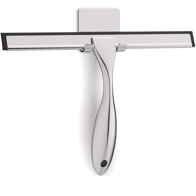 Zeerun All-Purpose Stainless Steel Shower Squeegee for Glass Doors with Adhesive Hooks, Squeegee for Shower Glass, Bathroom Household Cleaner Tool for Window Mirror Tile Wall Car, 10 Inch Silver