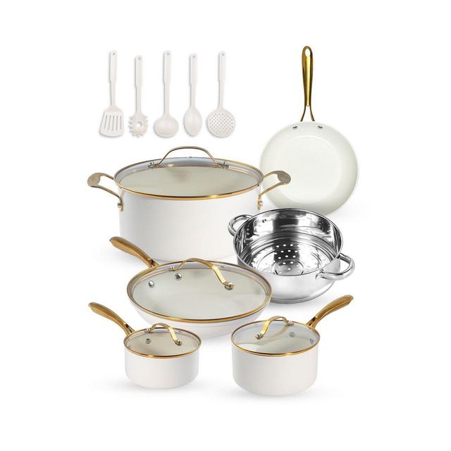 Gotham Steel Natural Collection Ceramic Coating Non-Stick 15-Piece Cookware Set with Gold-Tone Handles