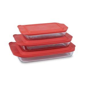 Pyrex Basics 3-Pack Glass Baking Dish Set (2QT, 3QT, 4.8QT) With BPA-Free Lids, Rectangular Glass Bakeware, Dishwasher, Microwave, Freezer & Pre-Heated Oven Safe