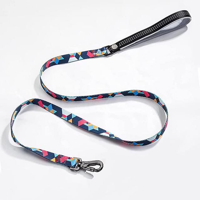Dog 5 FT Polyester Leash Strong Durable Quick Release Fashion Style with Comfortable Padded Handle and 3M Reflective Threads for Walking Training Running Lead for all breeds, Geometry Pattern 5 colors
