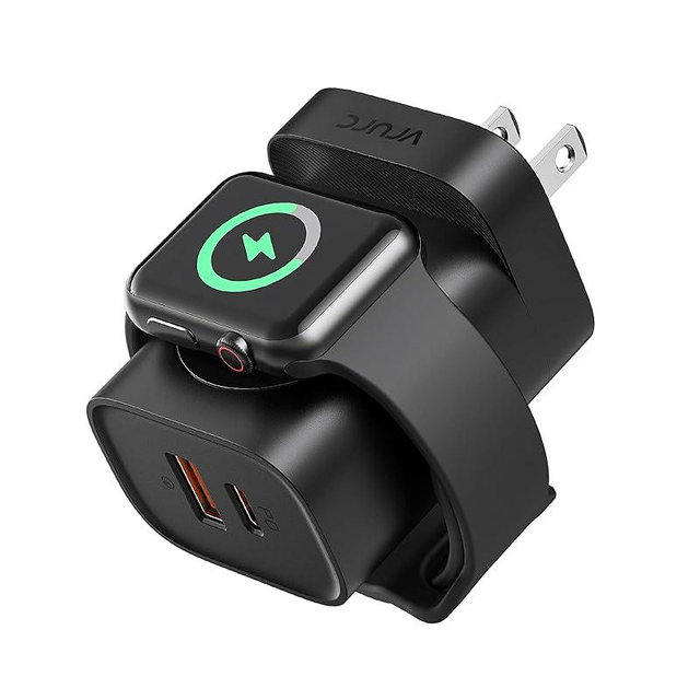 VRURC for Apple Watch Charger, PD 20W 3-in-1 Fast Charging Block with Magnetic Wireless Charging & Dual Ports, Foldable Plug USB C Wall Charger Compatible with iPhone,Android,Tablets etc-Black
