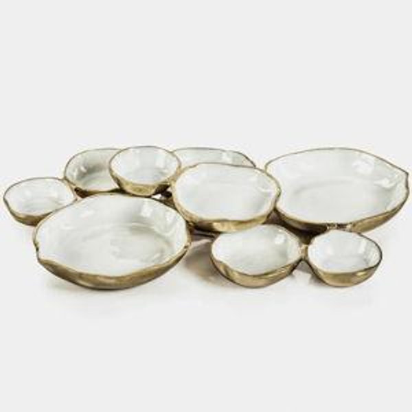 Cluster of Nine Round Serving Bowls - Dark Gold
