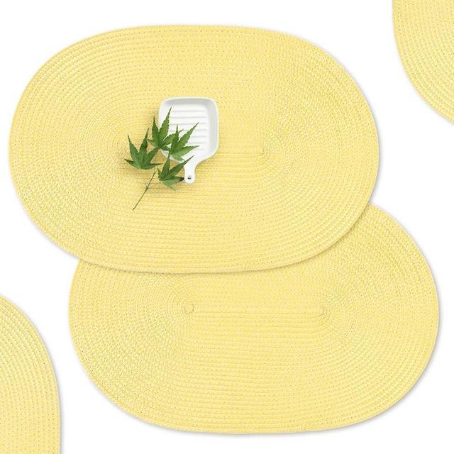AHHFSMEI Placemats Set of 6 for Dining Table Washable Woven Vinyl Non-Slip 18x12 inches Placemat Heat-Resistant Durable Table Mats for Dining Table Easy to Clean (Wheat Yellow)