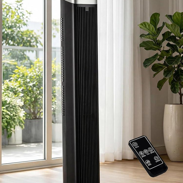 Uthfy 41" Tower Fan for Bedroom, 120° Oscillating Standing Fan with 24H Timer, Built-In Aromatherapy Box, Remote Control, 25ft/s High-Speed, 3 Speeds, 3 Modes, Quiet Floor Fan for Room, Home, Office
