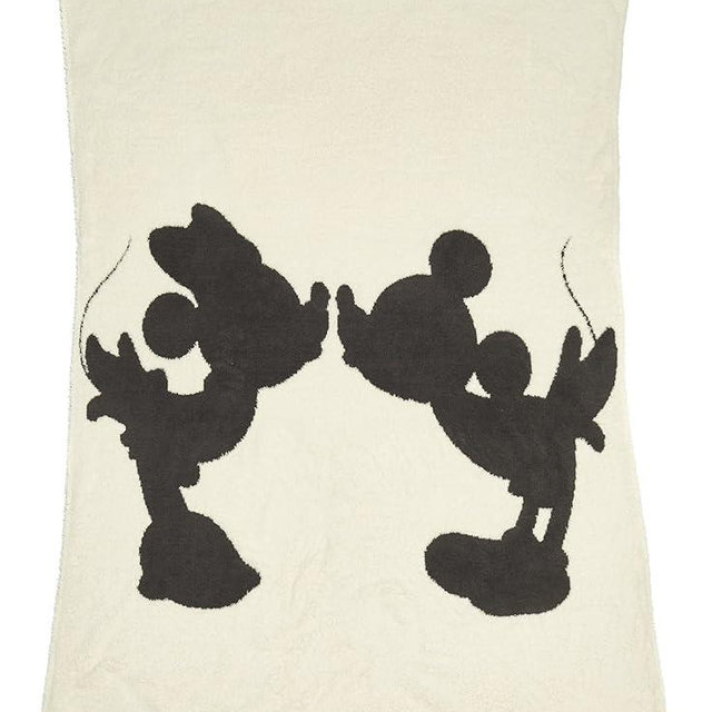 Barefoot Dreams CozyChic Classic Mickey and Minnie Mouse Throw Disney Series Cream/Carbon