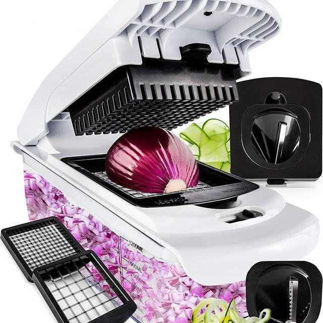 Fullstar Vegetable Chopper - Spiralizer Vegetable Slicer - Onion Chopper with Container - Pro Food Chopper - Slicer Dicer Cutter - 4 Blades