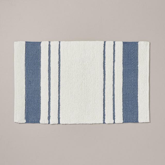 20"x32" Border Stripe Bath Rug Cream/Blue - Hearth & Hand™ with Magnolia