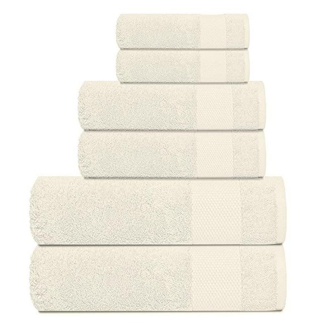 BIOWEAVES 100% Organic Cotton 700 GSM Plush 6-Piece Towel Set GOTS Certified, 2 Bath Towels, 2 Hand Towels & 2 Washcloths - Ivory
