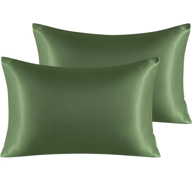 2 Pack Satin Queen Pillowcases for Hair and Skin, Luxurious Pillow Cases with Envelope Closure, 20x30 Inches, Olive Green - NTBAY