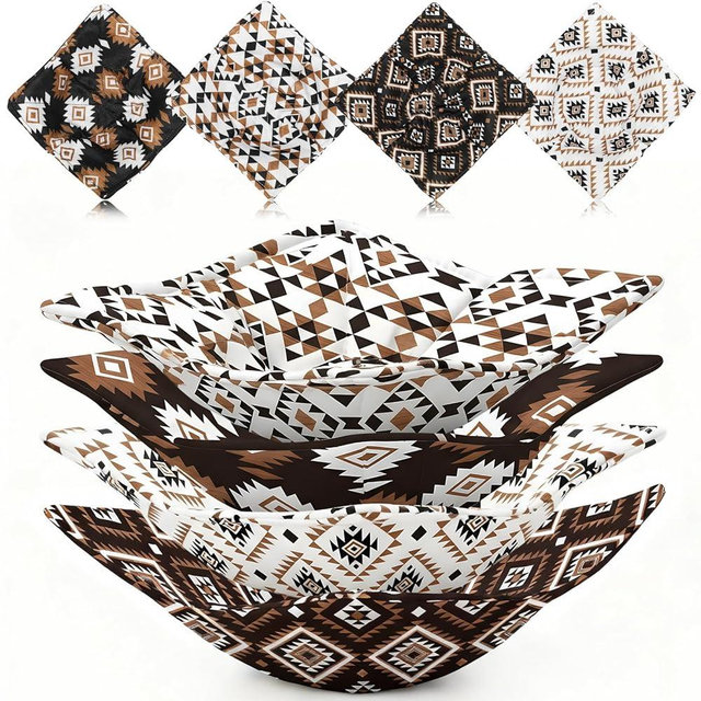 Chengu 4 Pcs Cotton Microwave Bowl Cozy Holders for Hot Food Pad Soup Bowl Potholder Heat Resistant Multipurpose Quilted Safe Holder for Kitchen Plate Supply Brown, Black, White