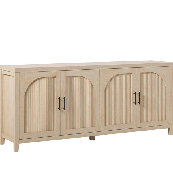 Walker Edison Sasha 4-Door Reeded Sideboard Buffet with Cord Management, 70 Inch, Coastal Oak