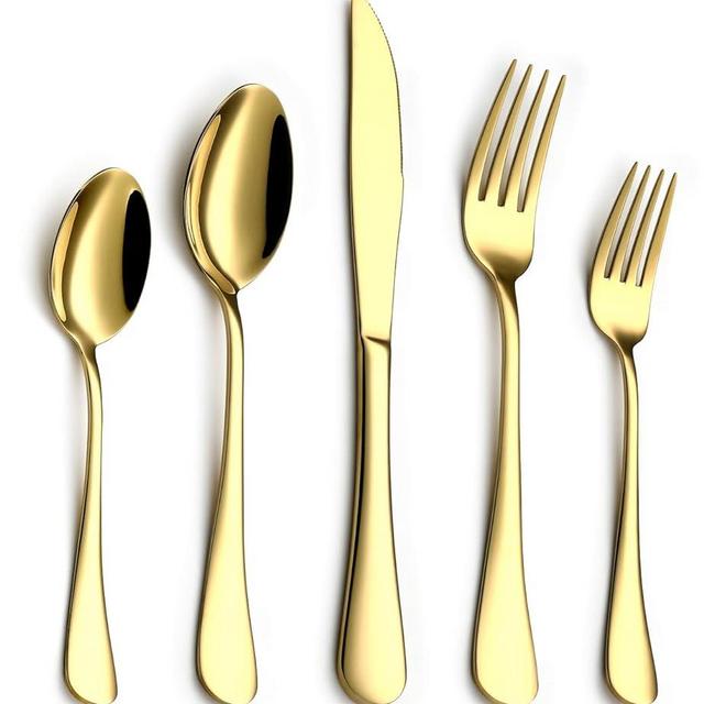 Gold Silverware Set, Stainless Steel 20 Piece Flatware Set for 4, Cutlery Utensils Set Include Knife/Fork/Spoon Service for 4, Mirror Polished and Dishwasher Safe