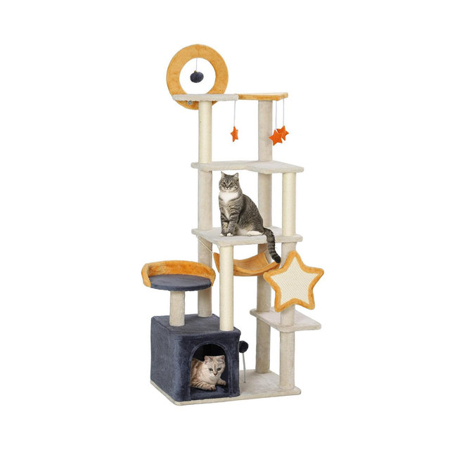 PawHut Cat Tree, 63 Inch Moon and Star Themed Cat Tower,
