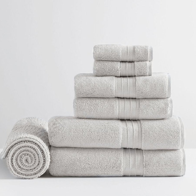 Hydrocotton Organic Bath, Hand, Washcloth Towels & 1 Bath Mat, Set of 7, Gray Mist