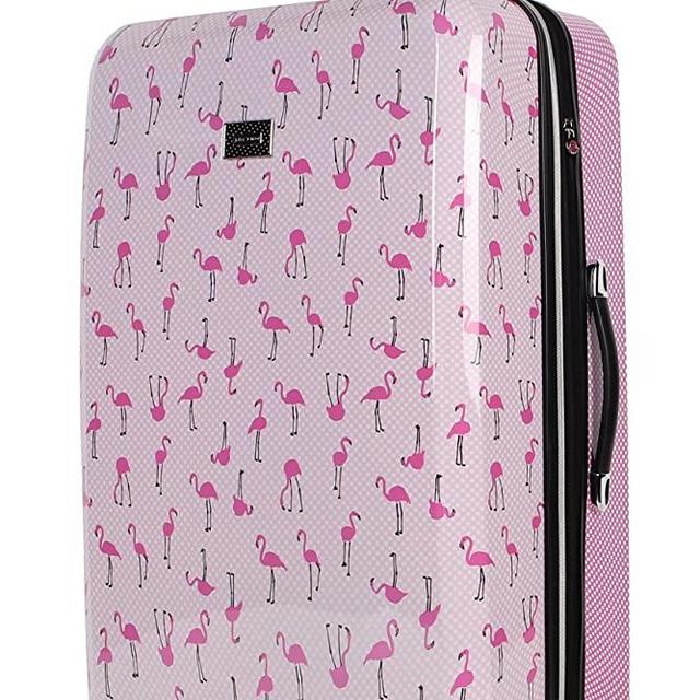 Betsey Johnson 30 Inch Checked Luggage Collection - Expandable Scratch Resistant (ABS + PC) Hardside Suitcase - Designer Lightweight Bag with 8-Rolling Spinner Wheels (Flamingo