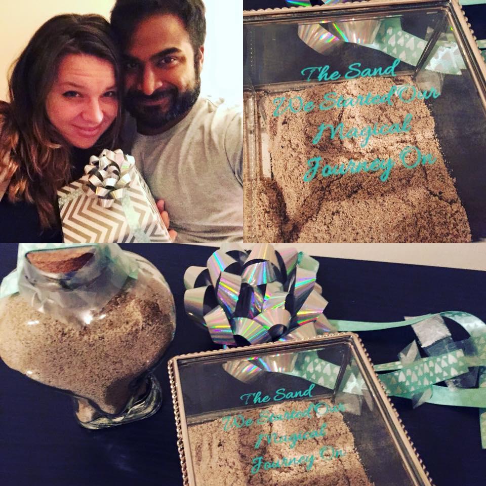 When he surprised me with sand from the beach in Grenada where our journey together started.