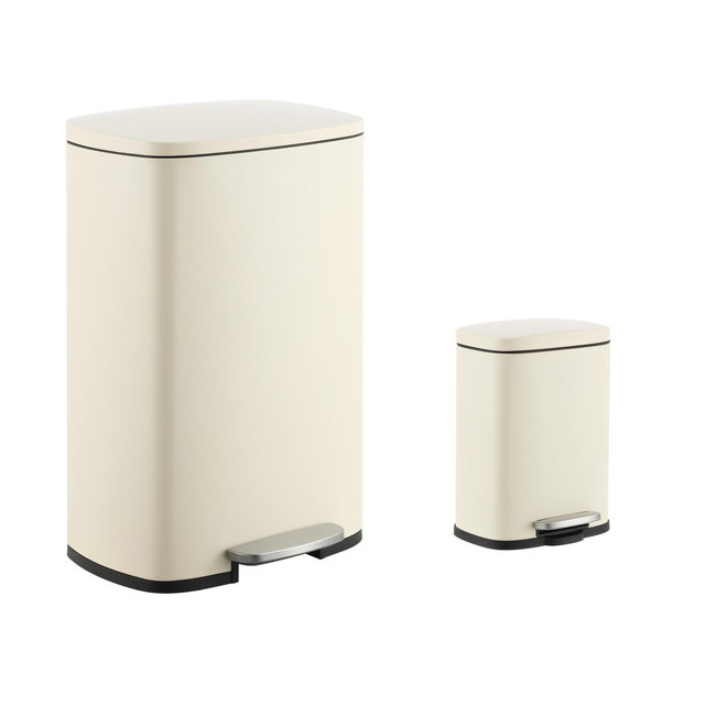 happimess Connor Rectangular 13-Gallon Trash Can with Soft-Close Lid and FREE Mini Trash Can, Limestone Beige