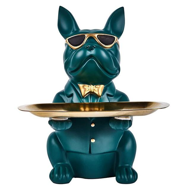French Bulldog Statue,Key Bowl for Entryway Table Resin Bulldog Statue Storage Tray Modern Style Decorations for Home Table, Living Room, Bedroom, Office, Animal Sculpture for Coin(Green)
