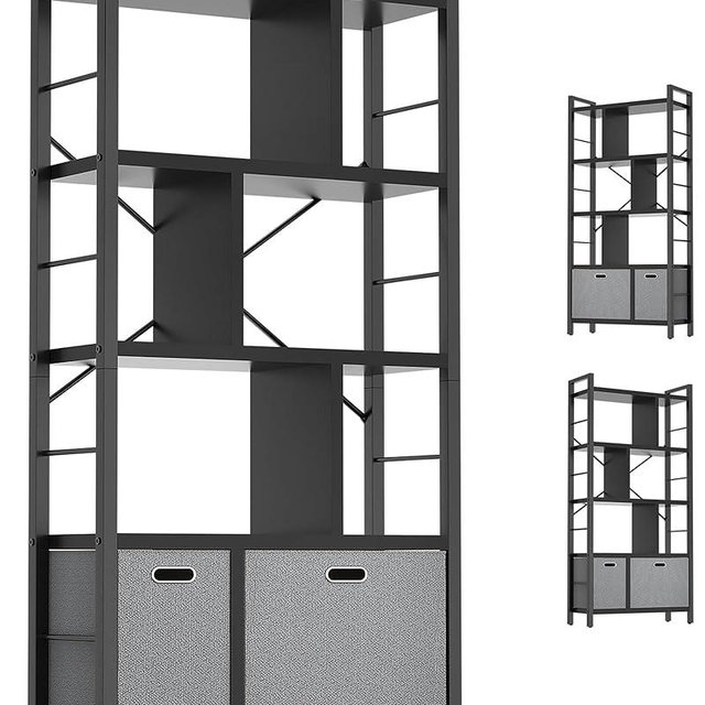 Armocity Bookshelf with Drawers - 5 Tier Tall Bookcase Geometric Modern Book Shelf Display Standing Bookshelves with Storage for Living Room, Bedroom Home Office, Black