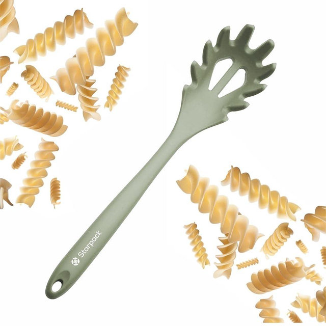 Starpack 'Forking Good' XL Premium Silicone Pasta Fork (13.5") - Spaghetti Spoon High Heat Resistant to 600°F - Silicone Pasta Spoon Strainer - Pasta Server Spoon with Teeth - Pasta Server Utensil