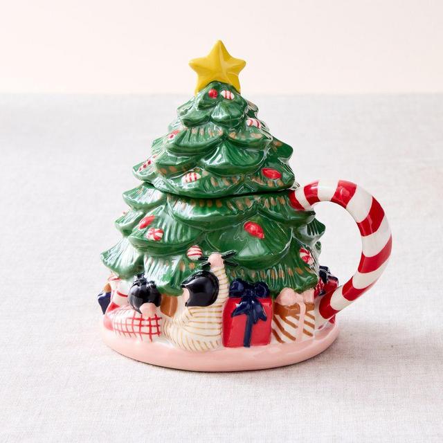 Mid-Century Santa, Figural Mug, Lidded Christmas Tree