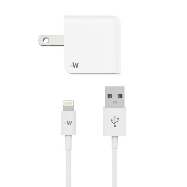 Just Wireless 2.4A Single USB ABS Wall Charger (with 5' Lightning Cable)- White