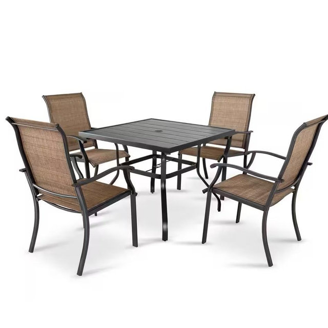 5-Pieces Rust-Free Metal Outdoor Patio Dining Set with 4 Textilene Dining Chairs and Square Dining Table