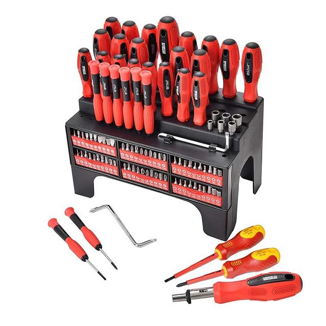 100-Piece Magnetic Screwdriver Set with Plastic Racking,VDE Insulated Screwdriver, Magnetic Tips Precision Kit,Screwdrivers Bits Power Nut Drivers for Men Tools Gift