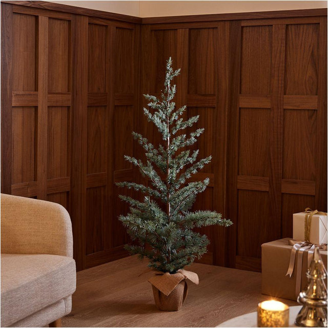 Pre-Lit Faux Blue Spruce Tree w/ Burlap Base, 49"