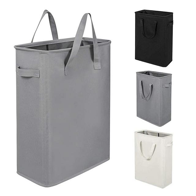 ZERO JET LAG Slim Laundry Hamper Handles Collapsible Laundry Basket Thin Dirty Clothes Basket Narrow Laundry Bag Foldable Dirty Hamper 45L (21 inches,Grey)