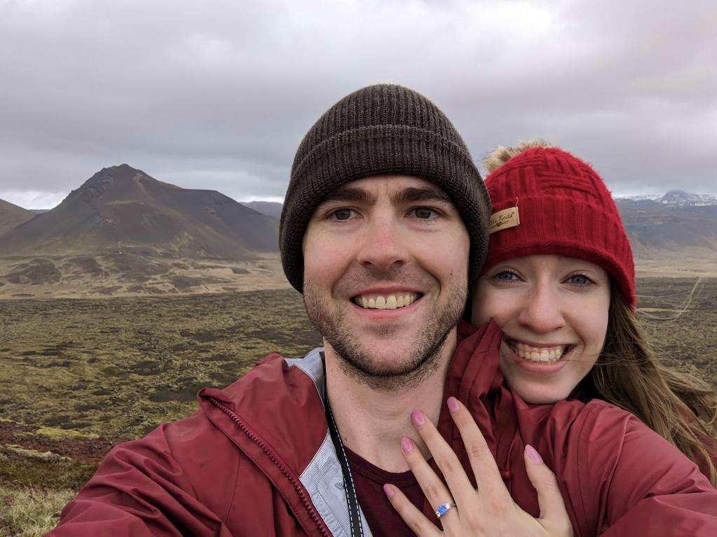 Engagement in Iceland atop an old volcanic dome