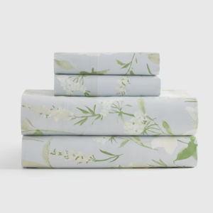 BLUE GARDEN Classic Organic Percale Sheet Set - Queen
