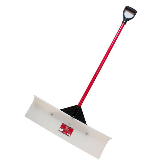 Bully Tools Heavy Duty Snow Pusher/Plow - 100% Made in The USA, Wide Edge for Efficient Driveway & Large Sidewalk Snow Removal, Ergonomic Fiberglass D-Grip Handle, Durable Winter Equipment - 30"