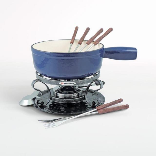 Swissmar Lugano 9-Piece Deep Blue Cast Iron Fondue Set