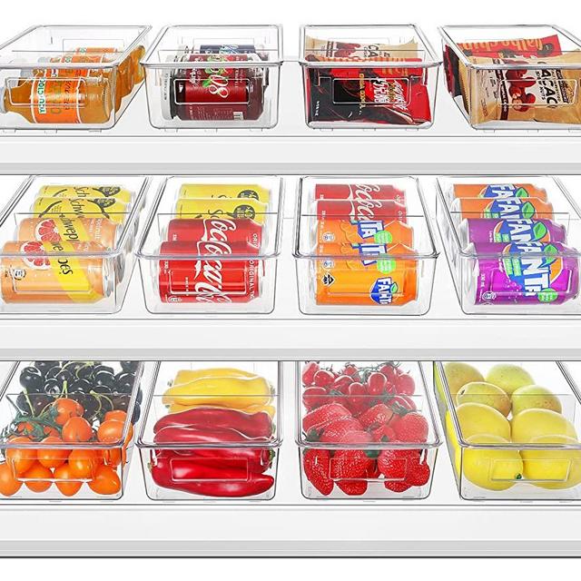 Refrigerator Organizer Bins with Lids, ESARORA 12 PACK Stackable Clear Plastic Storage Bins with Lids and Removable Dividers For Fridge, Freezer, Kitchen Cabinet, Pantry Organization Storage, BPA Free