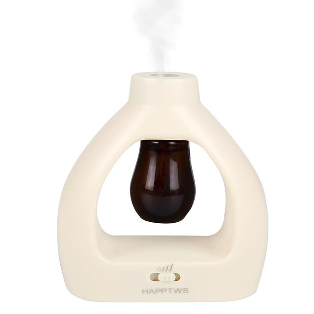 HAPPTWS Waterless Essentil Oil Diffuser Set - Cordless Diffuser 3 Timer Settings Battery Operated for Bedroom Yoga Studio Bathroom Pet Room-Milky White