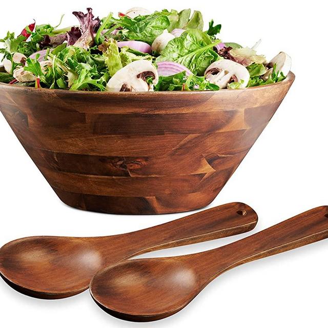 Table Concept Salad Bowl and Salad Servers Set, Acacia Wood Salad Bowls, Fruit Bowl, Serving Bowls, Home Decor Housewarming Gifts, 12"