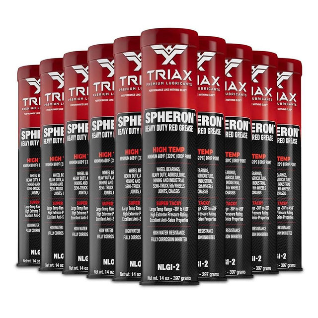 TRIAX Spheron (NLGI-2) Lithium Complex High Temp Grease: Super Heavy Duty - Ultra Tacky - EP- Waterproof for 5th Wheel, Joints, Pivots, Wheel Bearings, and Chassis (10 Pack - 14 Oz Tubes)