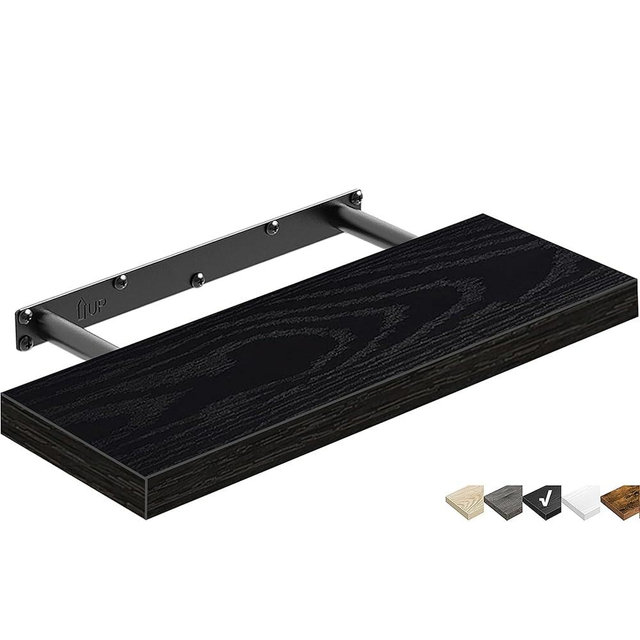 QEEIG Floating Shelf for Wall Bathroom Shelves Bedroom Kitchen Living Room Farmhouse Small Book Shelf 16 inch Set of 1, Black (015-B1)