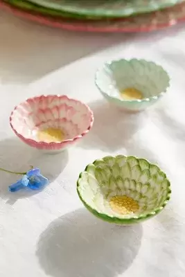Painted Flower Pinch Bowls, Set of 3