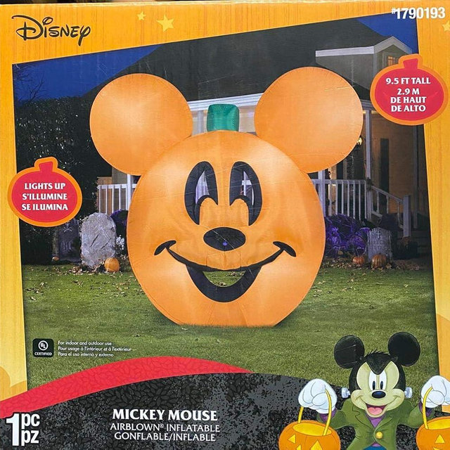 9 1/2' Gemmy Airblown Inflatable Disney Mickey Mouse Pumpkin Jack-O-Lantern