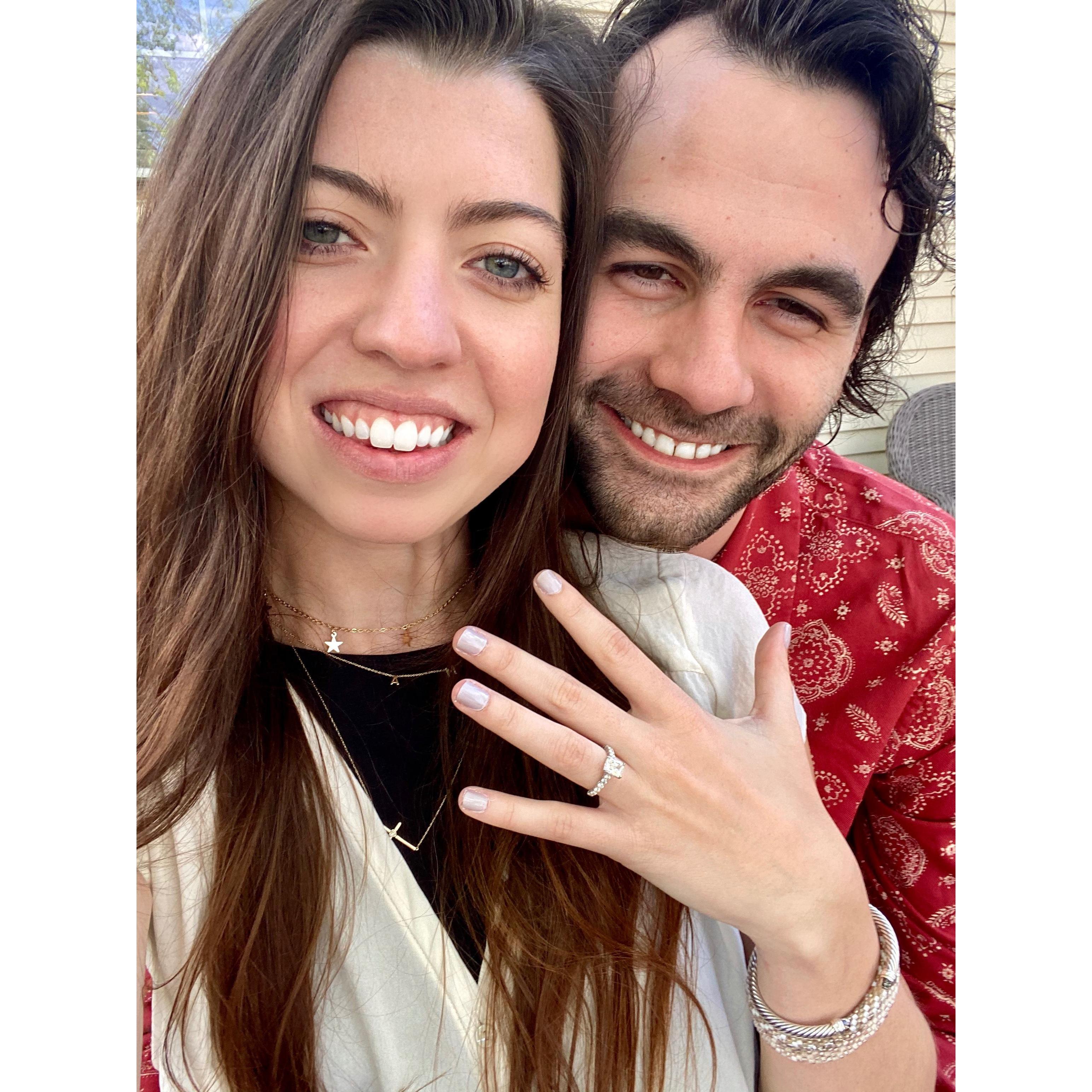 cutesy engagement photo shortly after mike proposing.