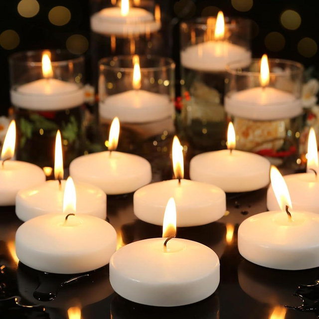 GINITIRI 3 inch White Floating Candles, 48 Pack Unscented Floating Candles,8-9 Hours Burning Floating Candles for Centerpieces, Water Candles for Cylinder Vases, Wedding, Party, Pool
