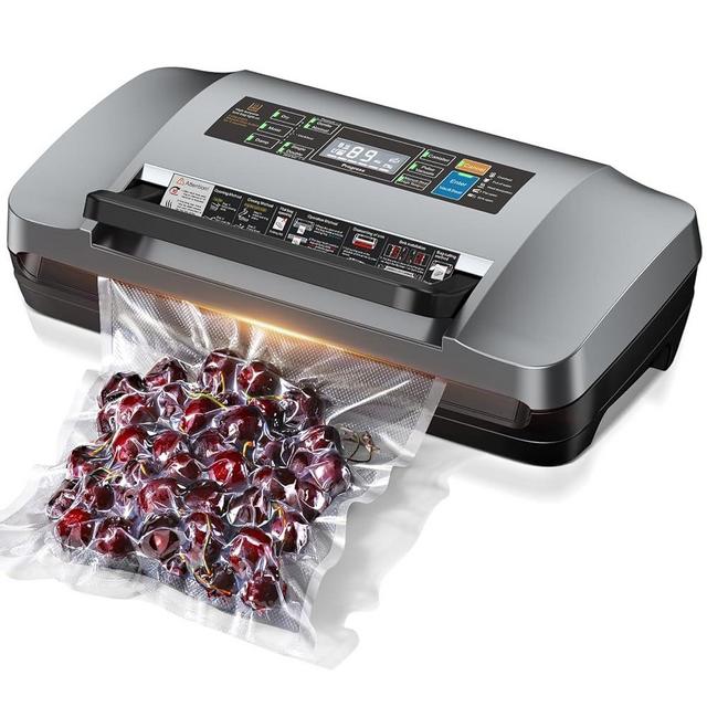 95kpa Vacuum Sealer Machine,Commercial Full Automatic Food Sealer,Powerful Sealing System with Double Heat Seal,Bags Storage, Easy-Lock Handle,Build-in Cutter,1 Bag Rolls and 10 pcs Pre-cut Bags(Grey)